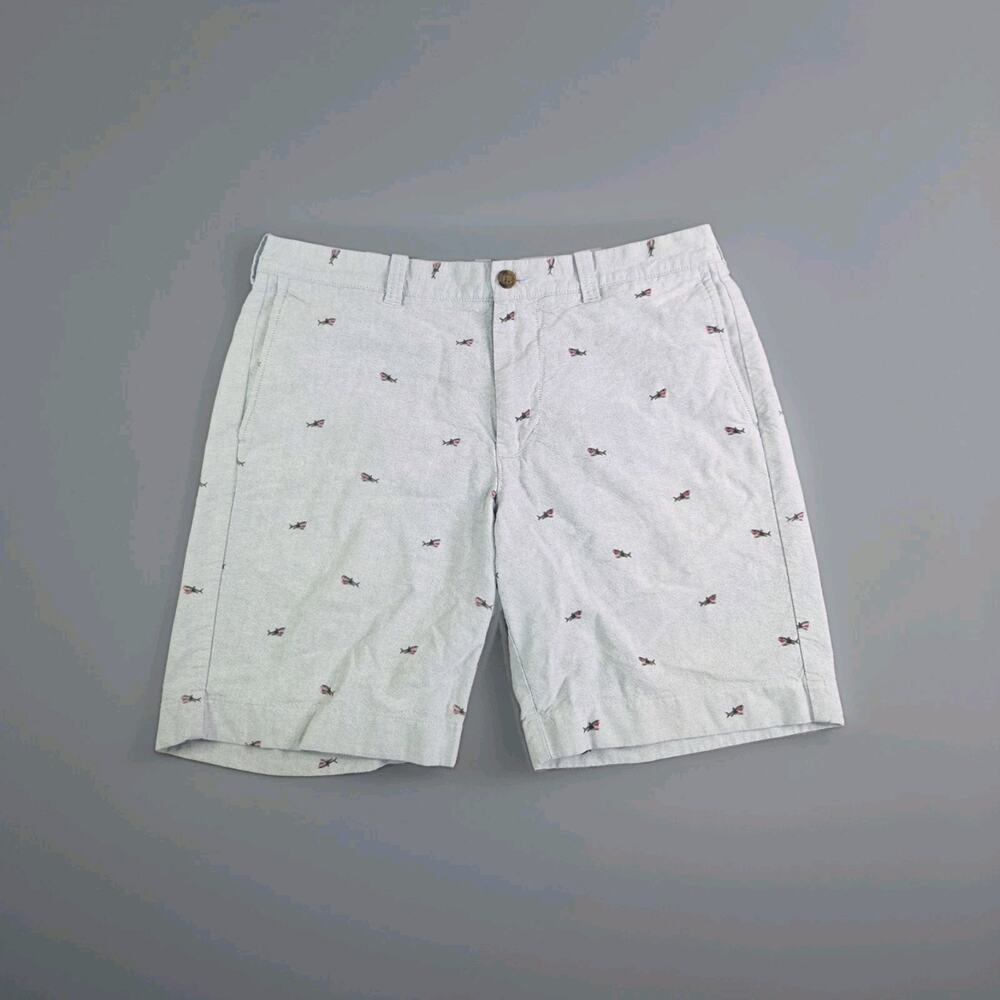 J.Crew Shorts Men's 33 Gramercy Light Blue Allover Shark Print Khakis Flat Front